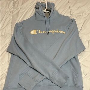 Champion Blue Hoodie with Ribbed Cuffs and Pullover Style